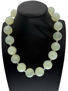 Vintage KEP Designs Faceted Green Aventurine Necklace Pavé CZ Screw Ball Clasp